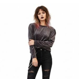 We The Free Milan Crushed Velvet Top Sz S Gray Puff Sleeve Whimsigoth Boho 90s